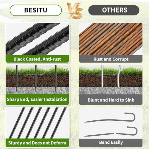 24 inches J Hook Rebar Stakes (16-Pack), Extra Long Garden Stakes with Chisel Point End Steel Rebar Ground Stakes for Tent Chain Link Fence and Outdoor Decorations Black Coated