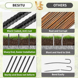 24 inches J Hook Rebar Stakes (16-Pack), Extra Long Garden Stakes with Chisel Point End Steel Rebar Ground Stakes for Tent Chain Link Fence and Outdoor Decorations Black Coated