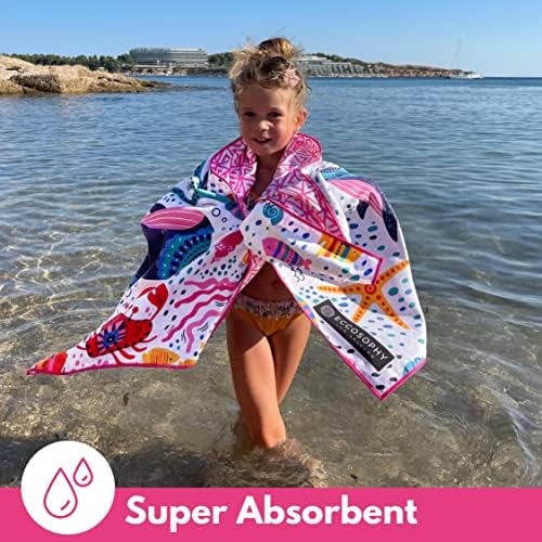 ECCOSOPHY Microfiber Kids Beach Towels & Pouch 60"x30" for Girls & Boys - Quick Dry Pool Towels - Sand Free Beach Blanket for Travel - Camping - Vacation - Toallas Playas