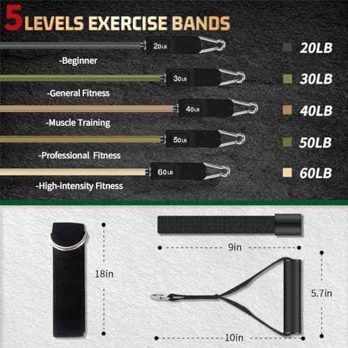 VEICK Resistance Bands, Exercise Bands, Workout Bands Set for Working Out with Handles for Men Women, Elastic Exercising Bands for Fitness Weights Work Out at Home Gym