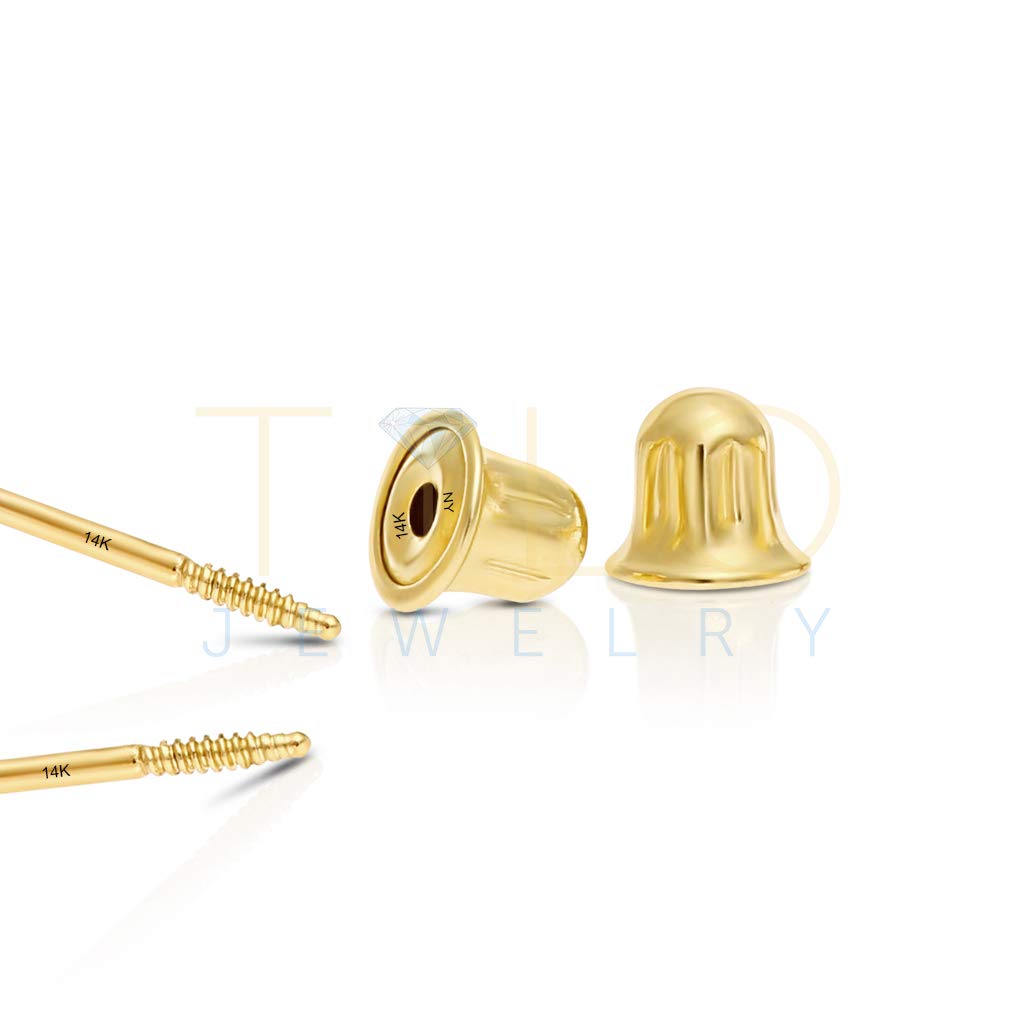 14k Yellow Gold Solitaire Round Cubic Zirconia Stud Earrings Screw-back 2mm