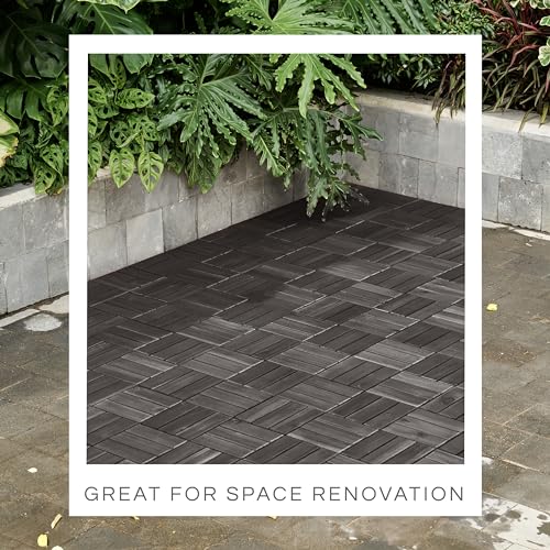 10 Pcs Interlocking Deck Tiles, Patio Flooring - Outdoor Waterproof Acacia Wood Tiles for All Weather Use - Balcony, Backyard, Indoor & Outdoor (Black, 10 Pcs - 12.1 Square Ft)