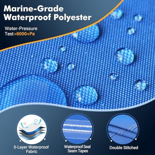1200D Waterproof Boat Cover - Fits 16' to 18.5' ft Bass, V-Hull, Tri-Hull, Fish & Ski, Runabout Bowrider Boats - Heavy Duty Canvas Blue