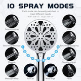 10''Rainfall Shower Head with Handheld Combo High Pressure 8+2 MODE built-in power wash, Stainless Steel Chrome Showerhead with 11'' Extension Arm Height/Angle Adjustable with Holder&60"Hose