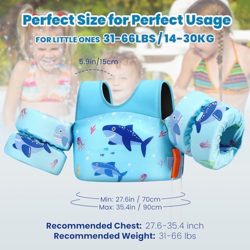 HeySplash Swim Vest for Kids, Toddler Pool Floaties Fit 20-50/70 Lbs, Children Swimming Vest with Adjustable Strap, Swim Jacket Water Wing Arm Float, Puddle Sea Beach Boat Jumper Boy Girl Baby