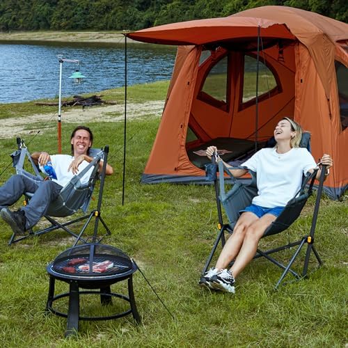 TIMBER RIDGE Hammock Camping Chair with Adjustable Backrest, Heavy Duty Folding Hammock Chair Supports 300lbs, Portable Hammock Chair for Camping, Travelling and Patio, Grey