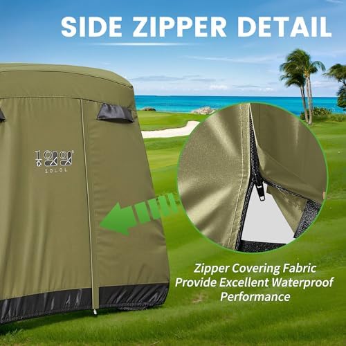 10L0L 2/4/4+2 Passenger Golf Cart Cover Fits for Yamaha EZGO Club Car, 420D Waterproof Durable Polyester Golf Cart Cover with Three Zipper Doors Windproof Sunproof - Black/Army Green/Sliver