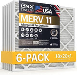 BNX TruFilter 18x20x1 Air Filter MERV 11 (6-Pack) - MADE IN USA - Allergen Defense Electrostatic Pleated Air Conditioner HVAC AC Furnace Filters for Allergies, Dust, Pet, Smoke, Allergy MPR 1200 FPR 7