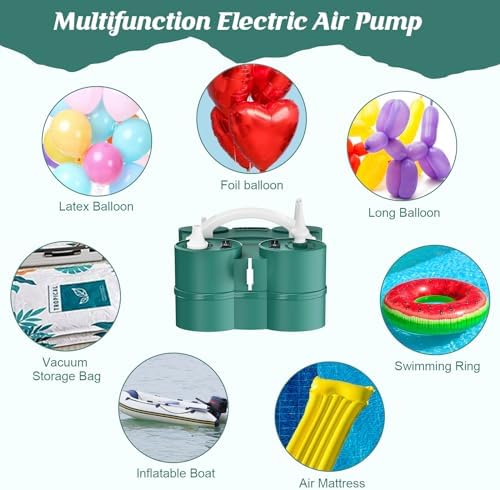 IDAODAN Electric Balloon Pump, Portable Electric Balloon Blower Machine Balloon Air Pump Dual Nozzle Rose Red 110V 600W Balloon Inflator for Party Decorations