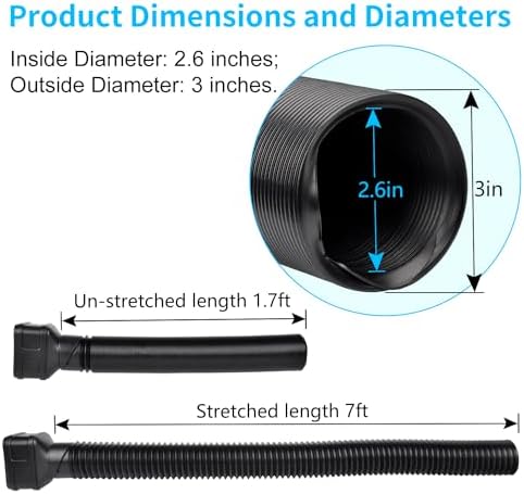 7ft Long Gutter Downspout Extensions, 3" Downspout Extender Drainage Pipe for 2"×3" Downspout and 3"×4"Downspout, Flexible Pipe Stretched Length 7ft, Black,1-Pack