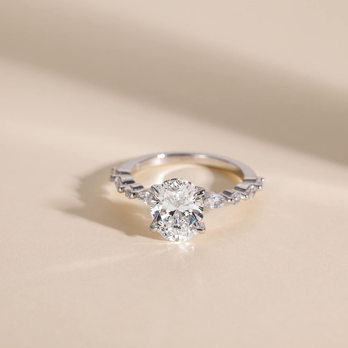 EAMTI 3 Carats 925 Sterling Silver Ring Oval Cut Cubic Zirconia Engagement Solitaire Marquise Promise Ring for Women Size 6.5