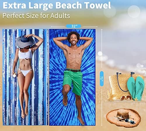 6 Pack Lightweight Thin Beach Towel Oversized 71"x32" Big Extra Large Microfiber Sand Free Towels for Adult Quick Dry Travel Camping Beach Accessories Gift Sea Turtle Mandala Tie Dye Stripe Laguna