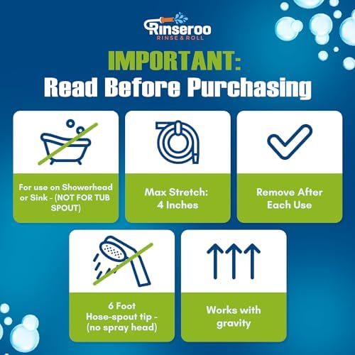 Rinseroo: "Shower Cleaning Thing"–Slip-On Handheld Hose Attachment for Fast, Mess-Free Shower Wall Rinsing–6 Ft Hose, Fits Up to 5" Shower Head –Temporarily Converts Standard Shower into Handheld