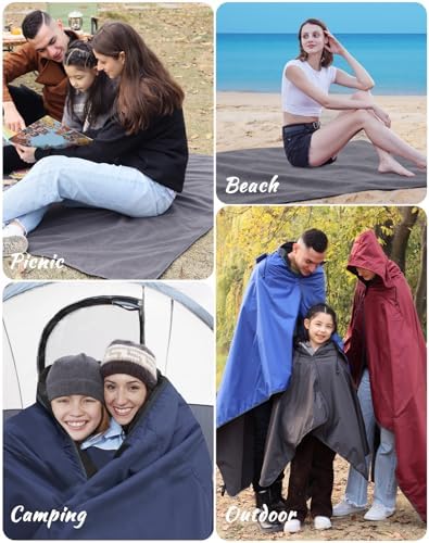 DUKUSEEK Outdoor Waterproof Stadium Blanket, XL Large (79x56) Hooded Stadium Blankets with Fleece,Portable,Warm Outside Blankets for Cold Weather, Camping, Sports, Beach, Football, Festivals…