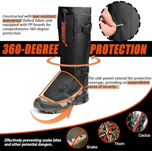 Frelaxy Snake Gaiters, Waterproof Snake Guard Chaps, Snake Bite Protection for Lower Legs, Adjustable Snake Proof Gaiters for Hunting/Outdoor Working, Fit for Men & Women