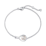 FANCIME White Pearl Bracelets June Birthstone Bracelet for Women Sterling Silver Infinity Link Bracelet Fine Jewelry Anniversary Birthday Mothers Day Gifts for Mom Her, Chain 6.7+1.2"