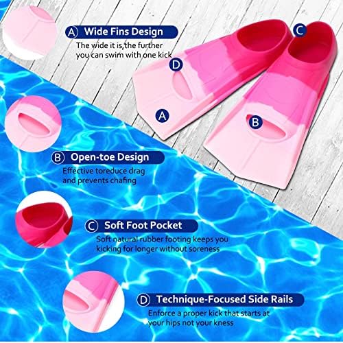 Kids Swim Fins,Short Kids Fins Youth Swimming Flippers for Lap Swimming Training for Children Girls Boys Beginners