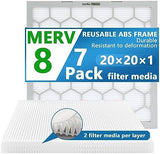 20x20x1 MERV 8 Air Filter,AC Furnace Air Filter,Reusable ABS Plastic Frame, 7 Pack Replaceable Filter Media (Actual Size: 19.61" x 19.61" x 0.78")