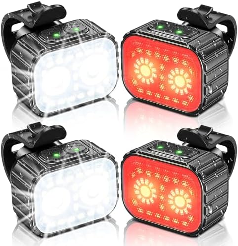 Bike Lights, Rechargeable Bicycle Lights Set Super Bright 8+12 Modes, IPX6 Waterproof Bike Lights for Night Riding/Cycling Safety, Front and Back Taillight Reflectors, 58 Hrs Long Battery Life
