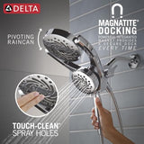Delta Faucet 5-Setting HydroRain 2-in-1 Dual Shower Head with ProClean Spray, Chrome Round Shower Head with Hose, Hand Held Shower Head, Chrome 75419