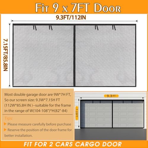 Garage Screen Doors for 1 Car Garage-9x7ft Fiberglass 1500g/3.3lb Durable Heavy Duty Magnetic Garage Door Screen RetractableHands Free with 4 Roll Up Starps for Patio Workshop Home Gym Sun Room