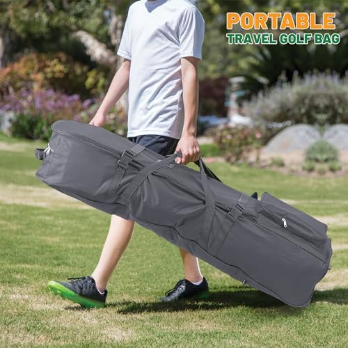 Golf Travel Bags for Airlines with Adjustable Support Rod and Detachable Shoulder Straps, Soft Foldable Golf Club Travel Covers, 900D Heavy Duty Oxford -Universal Size