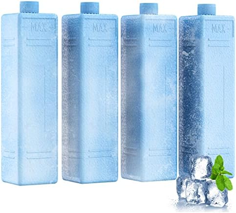 Ice Packs for Lunch Boxes, Set of 4, Rapid Freeze & Long Lasting Reusable Ice Packs for Cooler & Lunch Bags, Space-Saving Ice Blocks for Camping, Fishing, Injuries, Picnics, Beach Bag, Blue