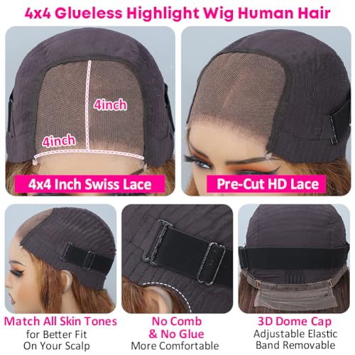 Hedy #4/27 Ombre Highlight Glueless Lace Front Wigs Human Hair Body Wave Wigs for Black Women Pre Plucked with Baby Hair 150% Density 4x4 Lace Closure (22 Inch, #4/27 Highlight Color)