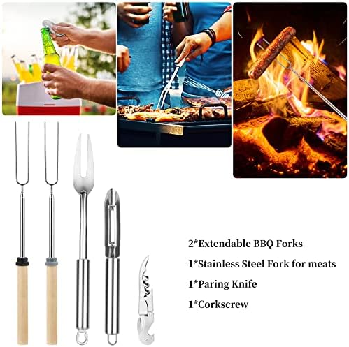Camping Cooking Utensils Set, Stainless Steel Grill Tools, Camping BBQ Cookware Gear and Equipment for Travel Tenting RV Van Picnic Portable Kitchen Essentials Accessories