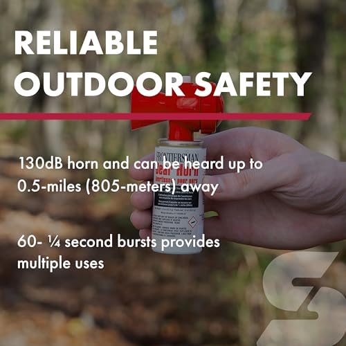 SABRE Frontiersman MAX 9.2 oz. Bear & Mountain Lion Attack Deterrent, Up to 40 ft Range, Contains 2% Major Capsaicinoids + Frontiersman Bear Horn (FBH-LT-AMZ) Kit, Glow-in-The-Dark Safety