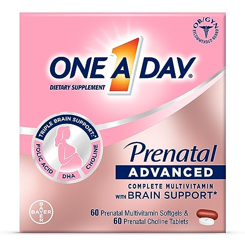 One A Day Women’s Prenatal Advanced Complete Multivitamin with Brain Support* with Choline, Folic Acid, Omega-3 DHA & Iron for Pre, During and Post Pregnancy, 60+60 Count (120 Count Total Set)