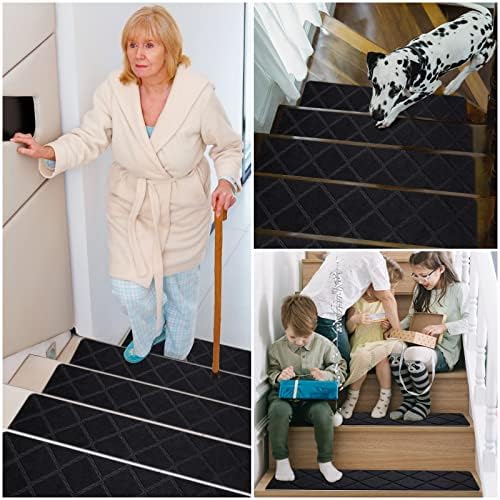 Stair Treads for Wooden Steps 15pcs - 8x30in Carpet Stairs Runner Indoor Non-Slip Stair Mats for Kids Elders and Pets