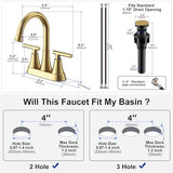Bathroom Faucets for Sink 3 Hole, Hurran 4 inch Brushed Gold Bathroom Sink Faucet with Pop-up Drain and Supply Hoses, Stainless Steel Lead-Free Centerset Faucet for Vanity RV, 2 Pack
