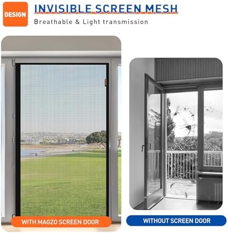 MAGZO Magnetic Screen Door Fit Door Size 72 x 80 Inches, Actual Screen Size 74 x 81 Inch Heavy Duty Side Opening Polyester Screen Curtain for Sliding Door Broader View, Black