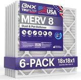 BNX TruFilter 18x18x1 Air Filter MERV 8 (6-Pack) - MADE IN USA – Dust & Pet Defense Air Conditioner HVAC AC Furnace Filters for Dust, Pet, Mold, Pollen MPR 600 – 700 & FPR 5