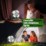 20000mAh Camping Fan, Rechargeable Portable Fan with 400 Lumes Light, 360° Rotatable Hook, 270° Pivot, 4 Speeds, 58Hrs Battery Powered for Tent Car Trip Outdoor BBQ Hurricane Power Outages