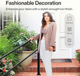 VIVOSUN Outdoor Handrail, 6-7 Step Stair Handrail, 83" x 36" Fits 1 to 7 Steps, Wrought Mattle Iron Handrail for Concrete Steps, Porch Steps, Black, HR-0004