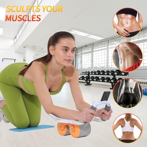 2024 New Ab Roller Wheel with Timer & Knee Mat,Automatic Rebound Abdominal Wheel with Elbow Support Ab Workout Equipment for Strengthening Core Muscles Abs Exercise Roller for Women Men