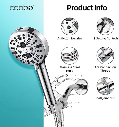 Cobbe Filtered Shower Head with Handheld, High Pressure 9 Spray Mode Showerhead with Filters, detachable shower head, Water Softener for Hard Water Remove Chlorine and Harmful Substance, Chrome