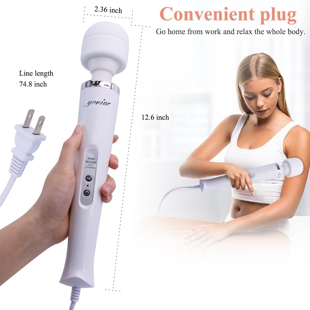 YEVIOR Wired Powerful Handheld Massager with 10 Pulse Settings, Personal Total Body Therapy Massager for Sports Recovery, Muscle Aches, Body Pain (White)