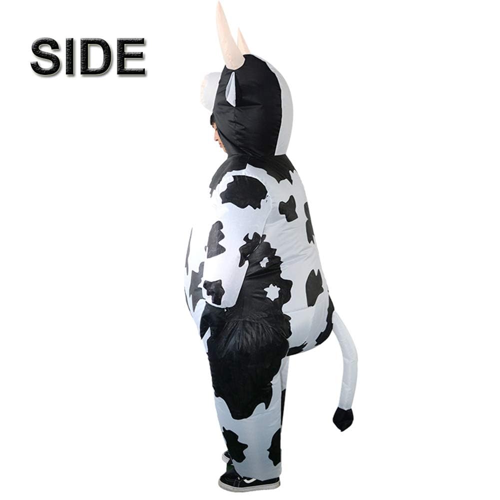ZISUEX Inflatable Cow Costume Adult Cow Blow Up Suit Halloween Costume Jumpsuit Fancy Party Christmas Inflatable Suit (White, L:4.9ft to 6.2ft)