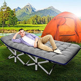 ABORON Folding Camping Cot W/Mat for Adults, Heavy Duty Outdoor Bed with Carry Bag,1200 D Layer Oxford Travel Camp Cots