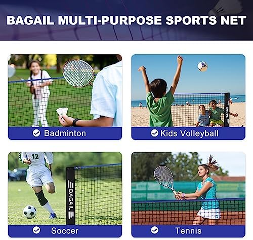 BAGAIL Badminton Net, Height Adjustable Kids Volleyball Net, Foldable Nylon Net 10 ft/14ft/17ft Wide, Tennis Net, Small Pickleball Net for Backyard Game and Indoor Outdoor Use, Easy Setup