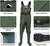 TIDEWE Bootfoot Chest Wader, 2-Ply Nylon/PVC Waterproof Fishing Hunting Waders with Boot Hanger for Men Women Green Brown