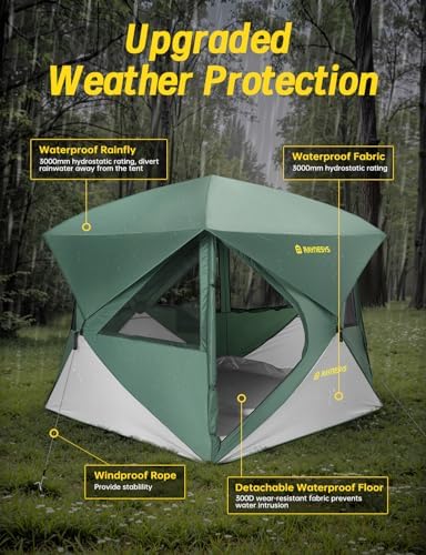 Camping Tent,Instant Cabin Tent, Setup in 60 Seconds, 4 Person Pop up Tents for Camping, Hub Tents, Rainfly, Windproof, UV Resistant, Large Camping Tent Sun Shelter with Removable Floor