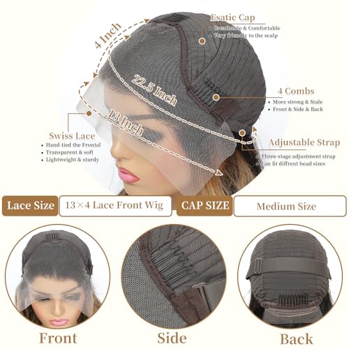 Highlight Lace Front Wig Human Hair Pre Plucked 26 Inch 1B/27 Ombre Wig Human Hair 13x4 Body Wave Lace Front Wigs Human Hair 200% Density Colored HD Glueless Wigs