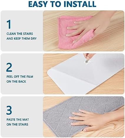 Stair Treads for Wooden Steps Indoor, KOOTETA 15 Pack 8" X 30" Non Slip Carpet Stair Treads with Reusable Adhesive for Kids Elders and Dogs, Surface Polyester TPR Backing Stair Rugs, Grey