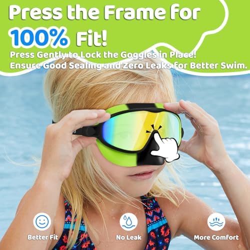 Vvinca Swim Goggles with Nose Cover, 2 Pack Wide View Diving Mask Anti-Fog UV No Leak Toddlers Swimming Goggles for Kids 3-15