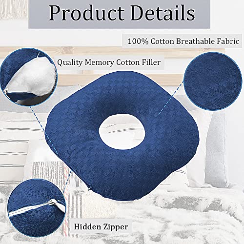 Wuronsa Ear Piercing Pillow for Side Sleepers, Pillow with an Ear Hole for CNH and Ear Pain Ear Inflammation Pressure Sores, O-Shaped Side Sleeping Pillow, Ear Guard Pillow(Dark Blue)