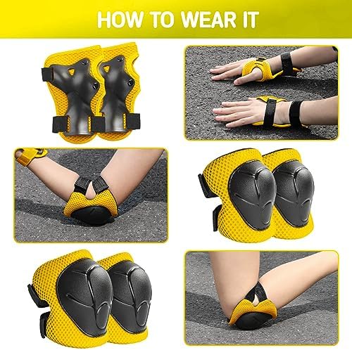 Kids Protective Gear Set Knee Pads for Kids 3-14 Years Toddler Knee and Elbow Pads with Wrist Guards 3 in 1 for Skating Cycling Bike Rollerblading Scooter